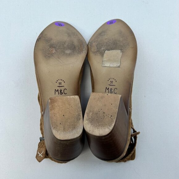 Musse & Cloud Tan Block Heel Ankle Boots Suede Pointed Toe EU 39 US 8 - Picture 6 of 8